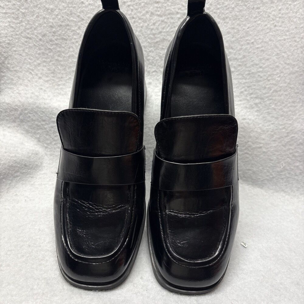 Abercrombie & Fitch Black Block Heeled Loafer Faux Leather Women’s Size 7 Y2K - Picture 2 of 5